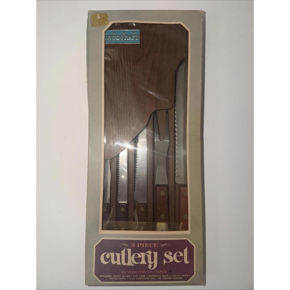 Washington Forge 5 Piece Cutlery Set W/ Wood Holder - New Open Box